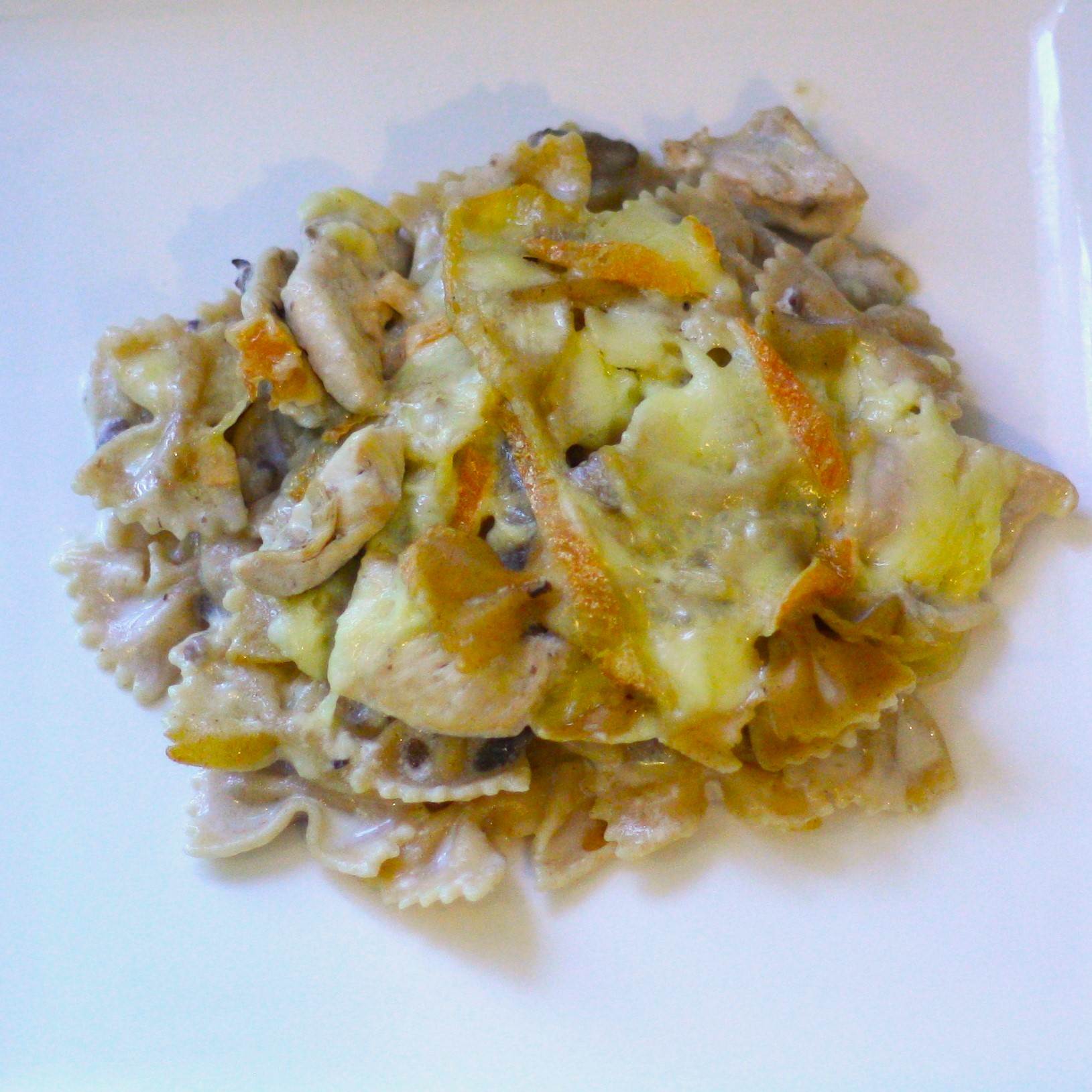 Gratin de pâtes, poulet et maroilles